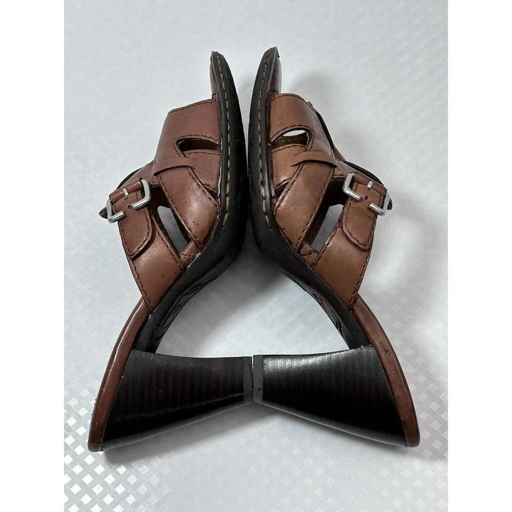 Born Lucia Dark Brown Leather Summer Slide Heel Size 10 M/W‎ Sandals